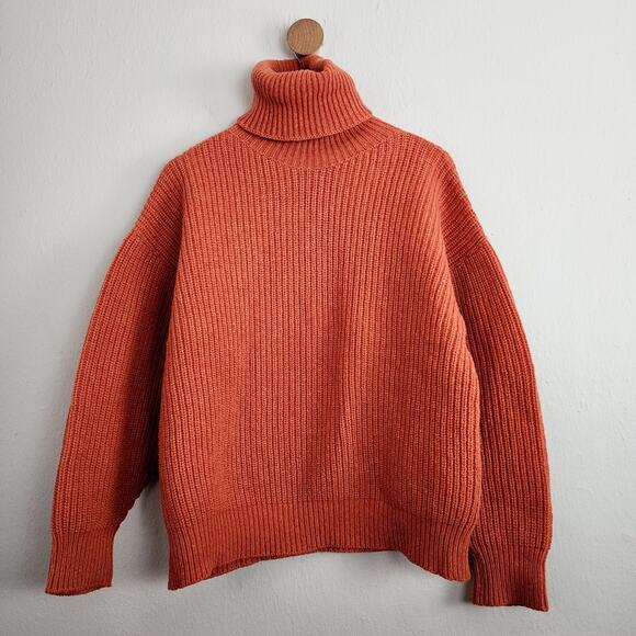 J. Crew Chunky Wool Blend Turtleneck Cozy Sweater Orange - Picture 1 of 9